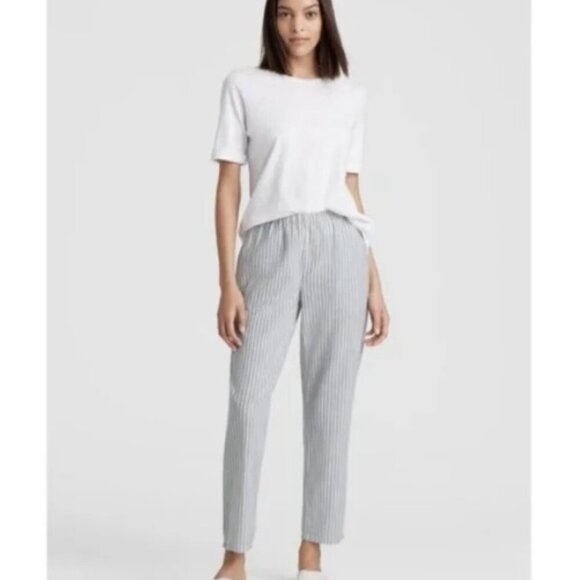 Eileen Fisher Blue Railroad Stripe Hemp & Cotton Pants - Size PL (Petite) - Picture 1 of 7